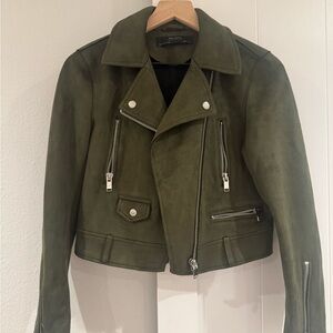Zara Olive Green Suede Biker Jacket